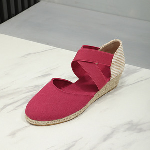 Sandalias de cuña para mujer estilo europeo con suela de cuerda de cáñamo, tiras cruzadas, punta cerrada, transpirables, informales, con plataforma. - Product Image 6