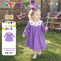 Puresun Groothandelsprijs CPC Gecertificeerd 100% Katoen Mardi Gras Fleur De Lis Geborduurde Geruite Meisjes Jurk voor peuters 1-6 jaar
