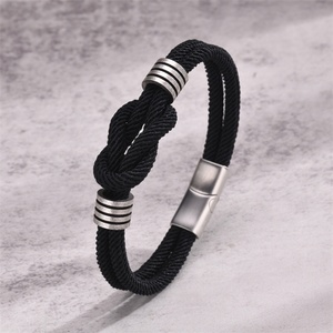 Fashion Fine Jewelry Mens Stainless Steel Charm Bracelet Luxury <b>Black</b> <b>String</b> Bracelet - Product Image 4