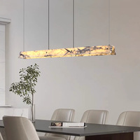 Lustres LED minimalistes en marbre naturel, forme de bande longue, suspension réglable en hauteur, luminaire de table, bar, suspension de luxe
