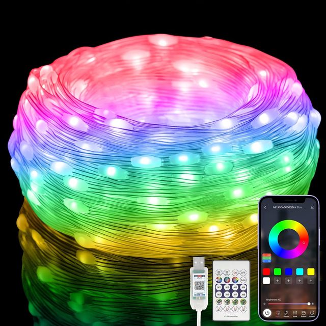 USB RGBIC LED String Lights 2700K Warm White for APP Remote Control IP65 Waterproof for Indoor/Outdoor Use Decoration