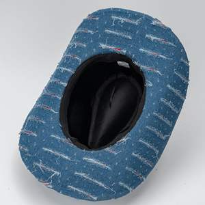 Nouveau design – Chapeau de <span class=keywords><strong>cowboy</strong></span> en jean bleu western à large bord avec déchirures style jazz, unisexe, décontracté, pour l'extérieur, protection solaire, toutes saisons - Product Image 4