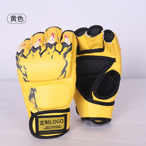 Guantes de boxeo amarillos para adultos con cierre de velcro en la muñeca, equipo de entrenamiento protector, material de PU resistente a desgarros - Product Image 1