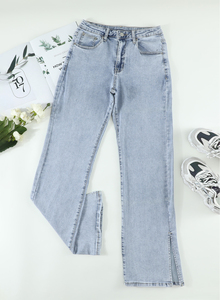 Dear-Lover Vente en gros Jeans évasés pour <span class=keywords><strong>femme</strong></span> bleu ciel taille haute à fente à la cheville - Product Image 4