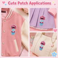 Patch brodé personnalisé motif fleur de dessin animé, applique plante en pot rose pour vêtements, sacs à dos, chapeaux, vente en gros OEM