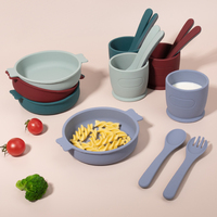 Juego de utensilios de silicona sin BPA para niños, platos con ventosa, cuenco, babero, vajilla de silicona de grado alimenticio para bebés, proveedor de fábrica