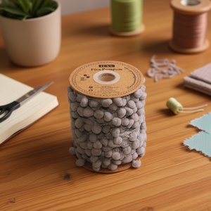 Nastro decorativo ILAN con pompon, 2.0 cm, 20 iarde, grigio, per progetti fai da te - Product Image 2