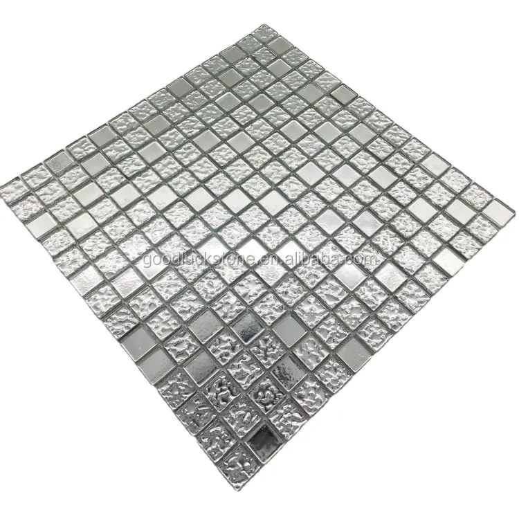 Silver glass mosaic tile backsplash ideas bathroom shower wall glass tiles
