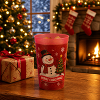 Tasse à changement de couleur activée par le froid, tasse de stade de Noël 22oz, tasse thermochromique magique, gobelets de fête rouges instantanés, en plastique