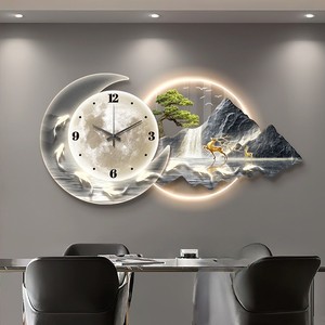 Tranh đồng hồ treo tường tĩnh vật hiện đại phong cách Jinshan Rizhao, vẽ sơn tĩnh điện tùy chỉnh, trang trí sang trọng cho phòng ăn/phòng khách - Product Image 1