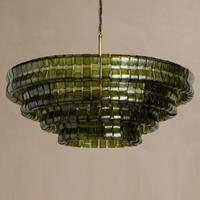 Lustre en verre vert olive vintage de 36 pouces, luminaire suspendu rond en verre rétro américain pour salle à manger, salon, îlot de cuisine