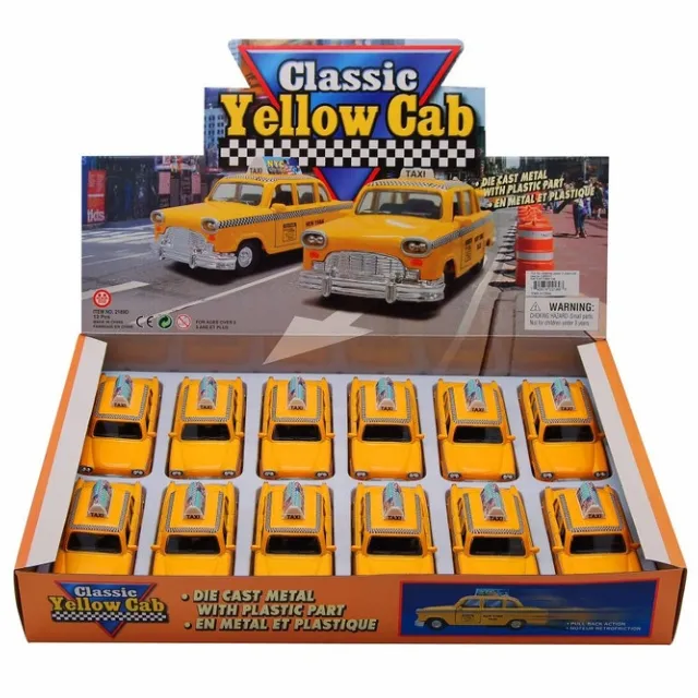 12 Diecast Model arabalar oyuncak kutusu-taksi şehir sarı kabin, sarı, 5 inç ölçekli