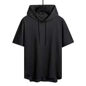 T-shirt a <span class=keywords><strong>Maniche</strong></span> <span class=keywords><strong>Corte</strong></span> <span class=keywords><strong>con</strong></span> Cappuccio da Uomo in Tinta Unita <span class=keywords><strong>Felpa</strong></span> <span class=keywords><strong>con</strong></span> Cappuccio da Uomo Traspirante e Ampia a Mezza Manica - Product Image 3