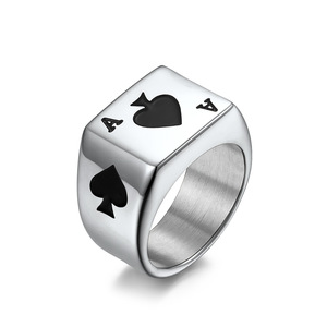 Ace Of Spades Titanium Steel <b>Ring</b> Men's Lucky Playing Card <b>Ring</b> Gift Jewelry - Product Image 1