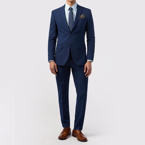 Traje Formal de Negocios Azul Clásico de Alta Calidad, Transpirable, de 2 Botones, Cuello de Solapa con Muescas, 3 Piezas, para Hombre - Product Image 1