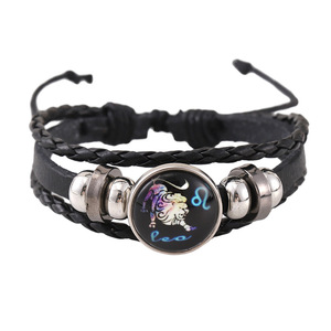 Pulseras de Cuero Tejidas con los 12 Signos del Zodiaco, Estilo Retro Personalizable, Multicapa, Ajustables, Hechas a Mano, con Diamantes y Perlas, para Regalo - Product Image 2