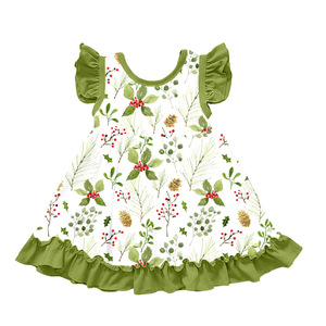 Vestido de seda con mangas con volantes para niña pequeña, vestido con estampado de volantes y dobladillo con volantes para uso informal en días festivos - Product Image 4