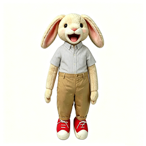 Marioneta de Conejo de Peluche con Camisa a Rayas y Zapatillas – Juguete Interactivo de Simulación para Niños - Product Image 3