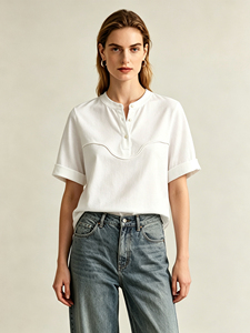 T-shirt blanc personnalisé pour femme, manches courtes, poignets retroussés, coupe ample, décontracté, en coton, vente en gros - Product Image 1