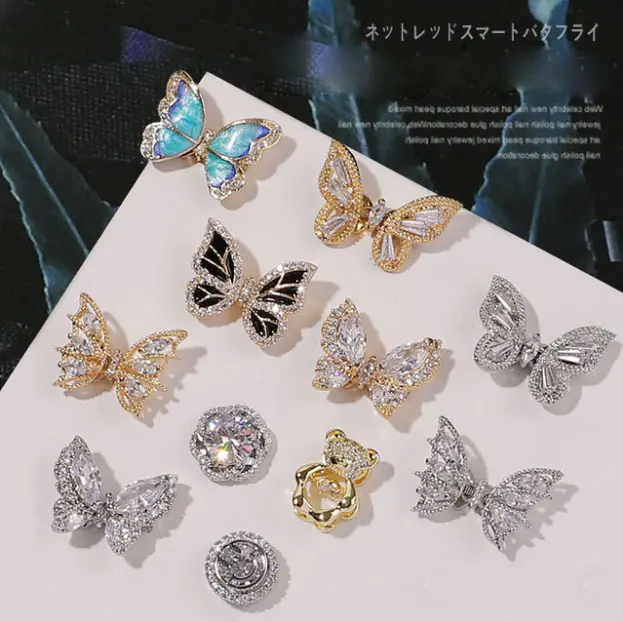 Ins Roterende Diamant Nagels Hoge Kwaliteit Populaire Legering Nail Vliegende Vlinder Diy 3D Nail Art Ontwerpen