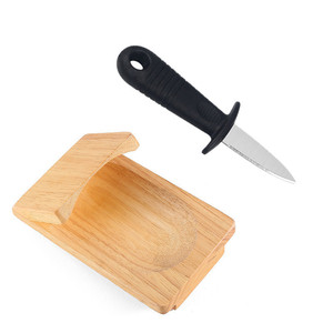 Juego de cuchillos para descascarar ostras de acero inoxidable de alta resistencia con soporte de madera y guante para herramientas de mariscos - Product Image 3