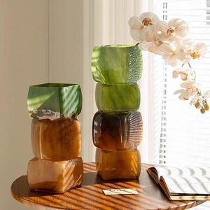 Vasi <span class=keywords><strong>in</strong></span> Cristallo Soffiato a Bocca Stile Art Déco, Cubi Geometrici Impilabili, Centrotavola per Casa e Matrimoni, Logo Personalizzabile - Product Image 1