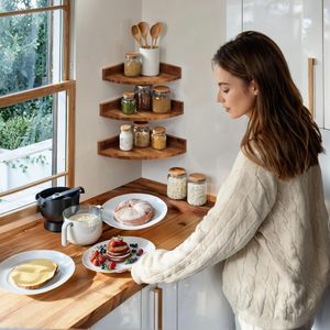 Passing On <b>The</b> <b>Kingdom</b> Wooden Wall Mounted Corner Shelf Polygon Nordic Style Durable Storage Rack For Kitchen Bedroom - Product Image 1