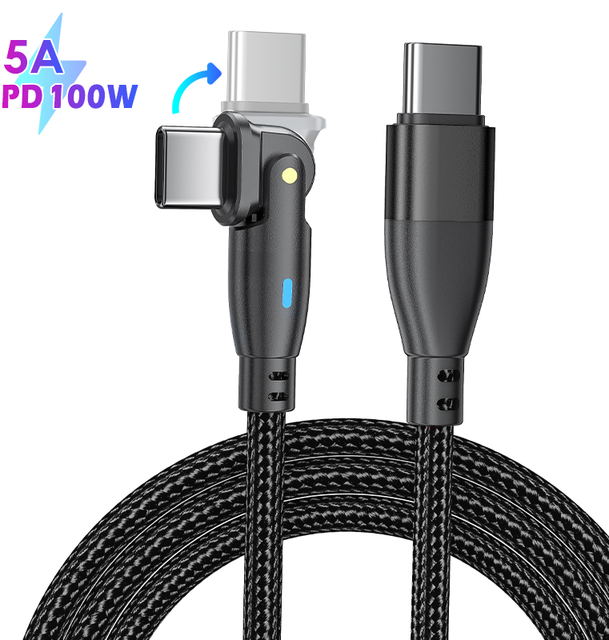 With LED Light 1.2M 2M 180 Degree Rotating PD60W Nylon Braided USB C to USB C Charging Data Rotation Cable
