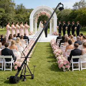Grue de caméra Jimmy Jib de 10 m pour utilisation extérieure en mariage avec tête panoramique inclinable et un bon dolly - Product Image 1