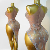 Combinaison de scène asymétrique en maille diamantée scintillante avec strass argentés, tenue de danseuse disco Gogo, pour Drag Queen, Showgirl, Candy