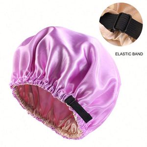 Bonnet de nuit en satin de soie réglable double couche pour femmes et hommes, idéal pour cheveux bouclés et tresses – Cadeaux promotionnels - Product Image 1