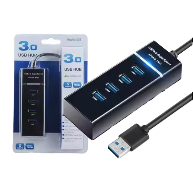 USB 3.0 4-Port Hub 1ft Extended Cable 5Gbps Multiport USB Splitter for Laptop MacBook Pro Flash Drive Camera Mouse-Stock SD