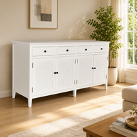 Buffet contemporain moderne en bois massif blanc, meuble de salon grande capacité, rangement pour salle à manger d'hôtel