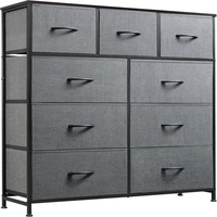 Meuble de rangement rétro en tissu non tissé avec tiroirs, organiseur de vêtements imprimé pour bureau, armoire de chevet à cadre en fer, 100x30x98cm