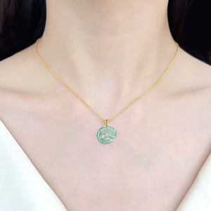 Authentic Natural A-grade Jade Blue Water Dolphin Gemstone Pendant with 18K Gold Ice-Texture Setting - Product Image 4