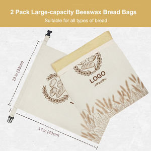 Sacs à pain réutilisables en coton et lin avec cire d'abeille biologique pour pain au levain fait maison, avec fermeture éclair pour conserver la fraîcheur - Product Image 3