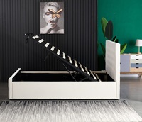 Lit relevable XDS de luxe beige haut de gamme, design moderne et confortable, avec rangement intégré pour la maison et l'hôtel, cadre de lit rembourré en mousse