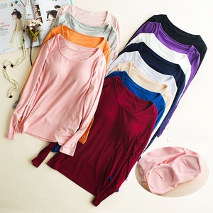 Maglietta <span class=keywords><strong>Basic</strong></span> con Reggiseno Incorporato per <span class=keywords><strong>Donna</strong></span>, Maniche Lunghe, Collo Tondo, in Modal, Tinta Unita, Casual, Morbida e Traspirante - Product Image 2