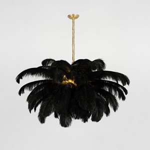 Nordique De Luxe Autruche Plume Abat-Jour Led Plafond Lustres En Laiton Palmier Pendentif Lumière Maison Décoratif Pendentif Lumières - Product Image 6