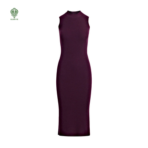 Abito <span class=keywords><strong>Aderente</strong></span> Senza Maniche con Scollo Rotondo e Spacco Posteriore in Maglia <span class=keywords><strong>a</strong></span> Coste, <span class=keywords><strong>Vestito</strong></span> in Cotone da Donna all'Ingrosso OEM - Product Image 1