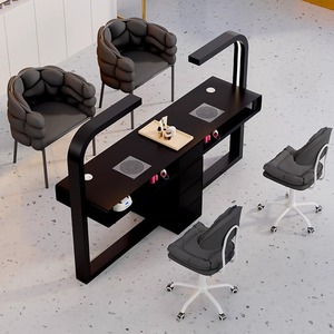 Juego de Mesa y Silla para Salón de Uñas Multifuncional y Moderno, Mesa de Manicura Individual o Doble Económica, Color Crema, Madera de Lujo Ligero - Product Image 2