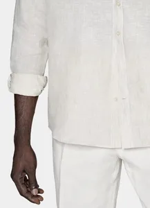 Lino europeo de alta calidad blanco 100% Lino de talla grande camisa casual para hombre camisa de manga larga de tela de lino de algodón Formal para hombre