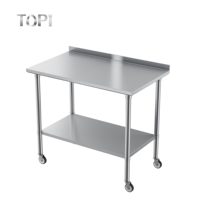 Table de travail de qualité commerciale en acier inoxydable 304 à double niveau, polie, brillante, antirouille, design moderne, avec 4 roues, capacité 300 kg/m