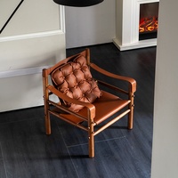 Chaise Safari en cuir de selle en bois massif danois avec matériau en métal pour la maison salon ou hôtel/appartement utilisation de loisirs