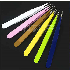 Stainless steel gold anti-static tweezers, industrial straight and curved tip, <b>nail</b> art, eyelash <b>extension</b>, and other colored - Product Image 3