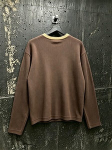 Men's <b>Brown</b> Knitted <b>Long</b> <b>Sleeve</b> O-Neck Sweater With Contrast Trim Regular Fit Casual Solid Color <b>Top</b> - Product Image 2