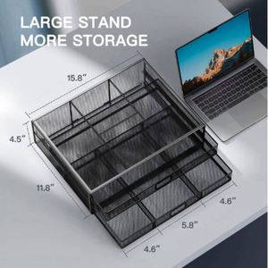 2 Layer Modern Multi-functional Ergonomic Metal Mesh <b>Desk</b> <b>Computer</b> Monitor Stand With Organizer Drawer for Laptop Stand - Product Image 2