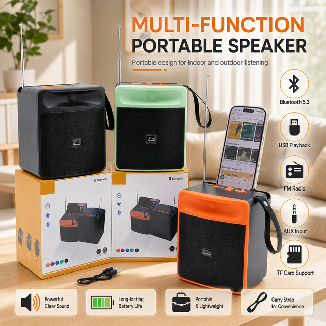 Portable BT 5.3 Solar Wireless Speaker 8W TF USB FM AUX Outdoor Speaker  with Radio Antenna OEM ODM