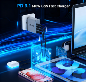 מטעני טלפון נייד של Tommox, מטען מהיר למחשב נייד, טעינה מהירה לטלפון סלולרי, GaN PD 100W 140W, טעינה מהירה סופר ניידת 140W, מתאם טעינה חכם - Product Image 3