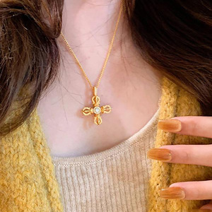 This trending vajra <b>cross</b> necklace, a high-value, stylish new double-sided clavicle <b>chain</b>, is a live-streaming bestseller on - Product Image 3
